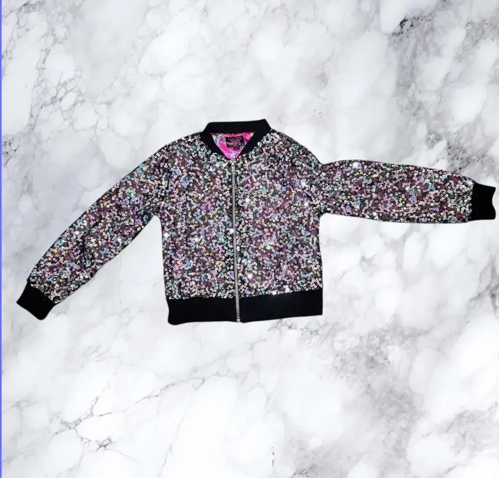 JoJo Siwa Girls Sequin Bomber Jacket Unicorn Pink Satin Nickelodeon Size‎ 4/5